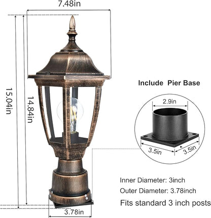 FUDESY Outdoor Post Lights, Electric Exterior Lamp Post Light Fixture with Pier Mount Base, LED Bulb Included, Anti Corrosion Plastic Materials, 2-Pack Pole Lanterns for Garden, Patio, Pathway