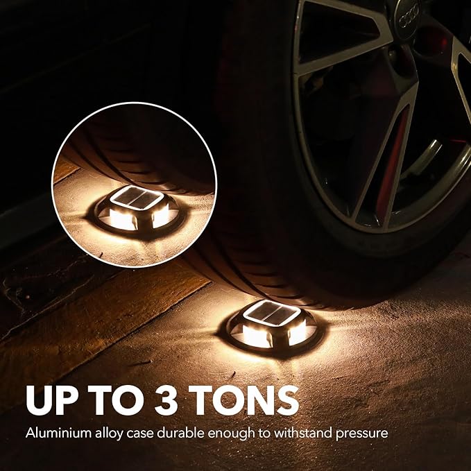 AGPTEK Solar Driveway Lights Outdoor 4 Pack, 2 Color Modes LED Deck Dock Marine Waterproof Driveway Marker Lights for Step Sidewalk Stair Garden Pathway Walkway Yard (Warm White/Cool White, Black)