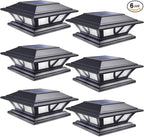 6-Pack 2-Mode Warm White Deck Post Cap Lights, Solar LED