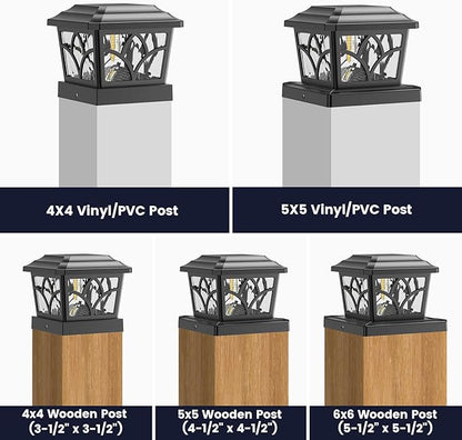 SIEDiNLAR Solar Post Cap Lights Outdoor 4 Modes 40 LEDs Aluminum Glass Fence Post Light for 4x4 5x5 6x6 Vinyl Wooden Posts Deck Patio Decor, Warm White & Cool White Dynamic Lighting Black (8 Pack)
