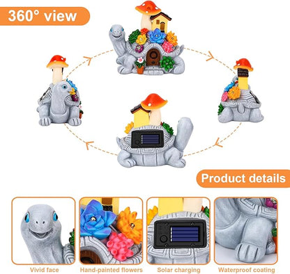 Solar Garden Outdoor Statues Turtle with 8 LED Lights, Shatter-Resistant Resin Tortoise Garden Ornaments for Yard, Patio, Lawn, Balcony, Home, Mom Birthday Gifts for Women Grandma