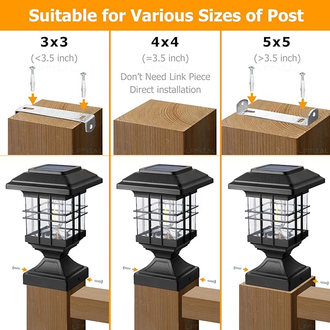 Solar Post Lights Outdoor Solar Cap Lights Deck Fence Cap for 4x4 5x5 6x6 Posts Patio Garden Courtyard Bright Decoration Fixture Waterproof Warm White Lighting Black (4Pack)