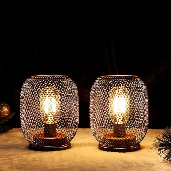 JHY DESIGN 4PCS Metal Cage LED Lantern Battery Powered Lamp Cordless Accent Light with LED Great for Weddings Parties Patio Events for Indoors Outdoors