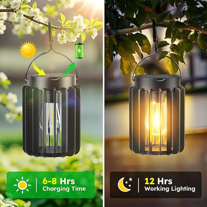 Solar Lanterns Outdoor Waterproof, Brighter Up to 12 Hrs Outdoor Hanging Solar Lights, Outside Hanging Lanterns for Garden Porch Patio Yard Decor, Gifts for Women Mom Father Black 2 Pack