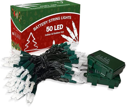KOUQIYA Battery Christmas Lights 2 Pack, 17ft 50 LED Mini String Light with Auto-Timer 8 Modes Waterproof Tree Lights (Cool White)