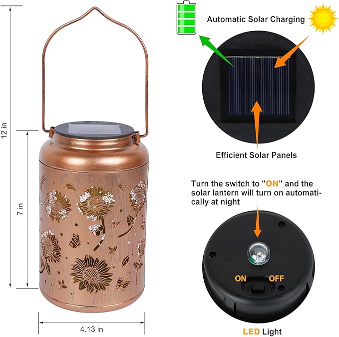 2 Packs Sunflower Solar Lanterns Outdoor Waterproof, Birthday Sunflower Gifts for Women, Mom, Metal Hanging Solar Lights Outdoor for Patio Porch Yard Backyard Garden Decor