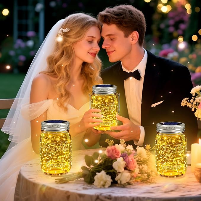 VOOKRY Solar Mason Jar Lights - 10 Pack 30 LED Waterproof Outdoor Fairy Firefly Jar Lids String Lights with Hangers (No Jars) for Mason Jars Patio Garden Yard Party Wedding Decoration(Warm White)