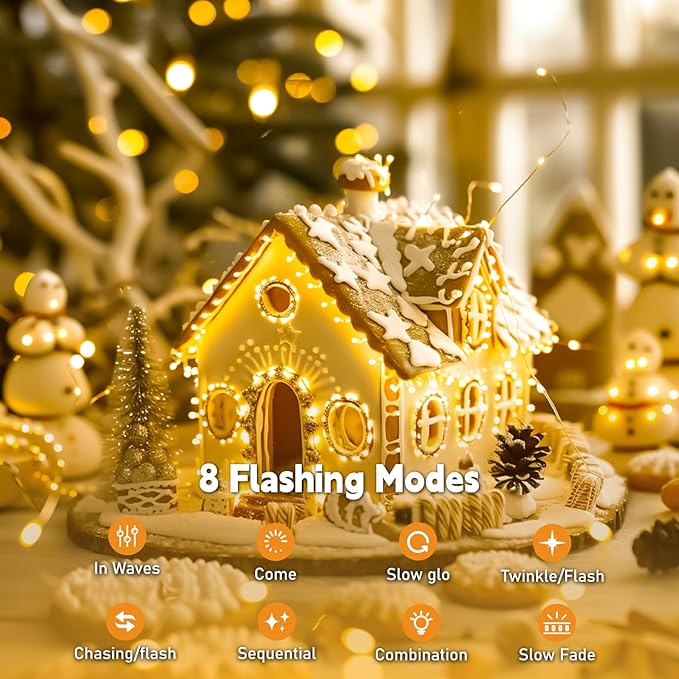 Christmas Backyard String Lights 4-Pack, 16ft 50 LED Waterproof