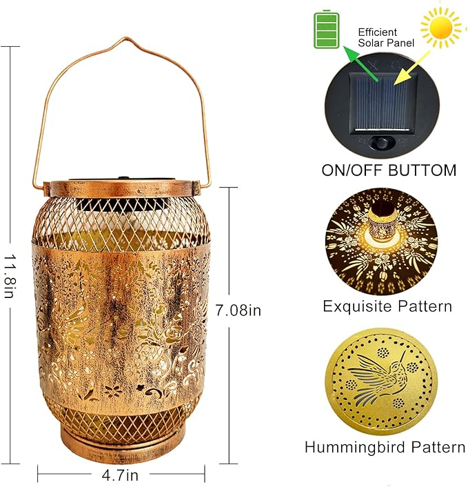 Solar Lantern Outdoor Waterproof,Hummingbird Garden Decor,Birthday Gifts for Women Mom Grandma,Metal Hanging Solar Lights Decorations Outside for Patio,Yard,Porch,Backyard,Lawn