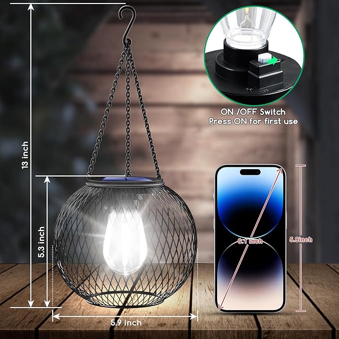 2-Pack Hanging Solar Outdoor Lanterns, Decorative Waterproof LED