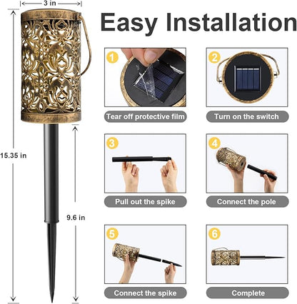 4 Pack Solar Pathway Lights Lights Outdoor, LED Solar Lantern Bright Metal Retro Waterproof, Outside Decorative Rose Hanging Lanterns Solar Powered for Path Lawn Patio Yard Walkway (Rose, 4 Pack)
