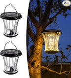 2-Pack Hanging Solar Lanterns, Waterproof LED Porch Lights