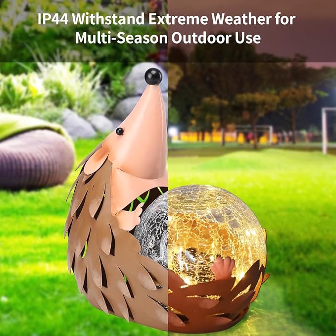 MUMTOP Solar Lantern - Solar Lights Outdoor Waterproof, Hedgehog Lanterns Yard Decorations, Decorative Lantern Tabletop Ornaments for Garden Decor