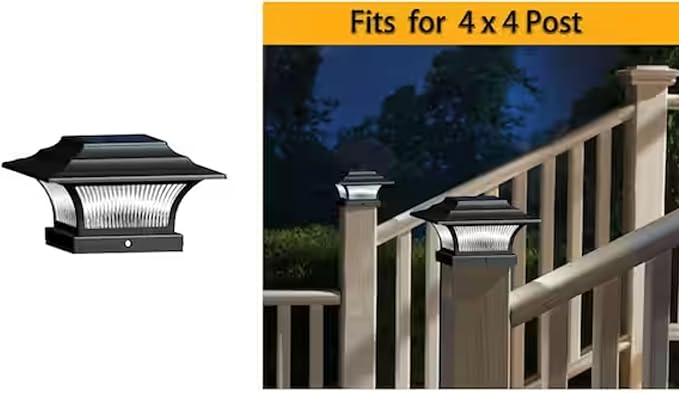 Ceybo Solar Post Cap Lights for 4x4 Wooden Posts (2-Pack), Warm White Outdoor LED Deck & Fence Lights, Waterproof Dusk-to-Dawn Landscape Lighting