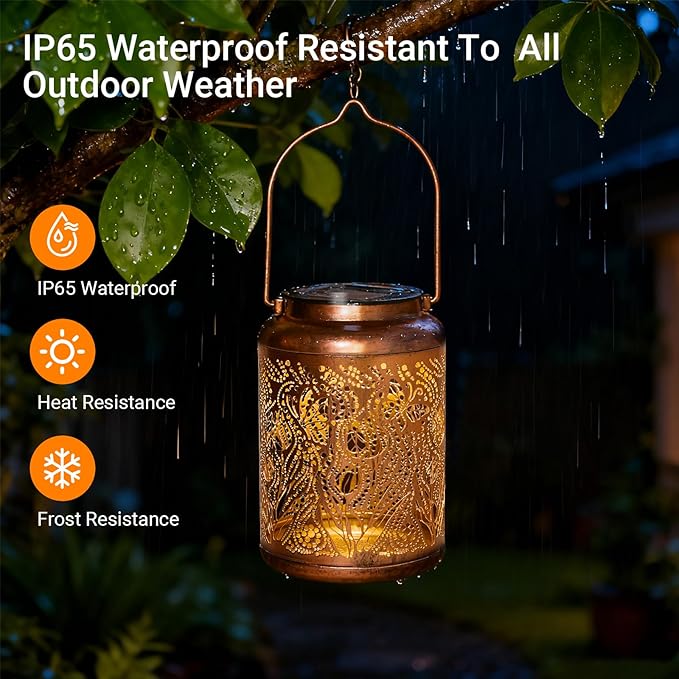 Solar Lanterns Outdoor Waterproof Butterfly Garden Decor, Birthday Gifts for Women Mom Grandma Seniors, Metal Hanging Lanterns Decorative Colorful LED Lights for Lawn, Yard, Patio, Backyard, Porch