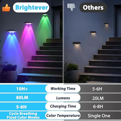 Solar Fence Lights 12-Pack, Waterproof Solar Powered Outdoor Deck Light with Warm White & 6 RGB Colors & 2 Lighting Modes, LED Solar Step Stairs Light for Deck, Fence, Outside, Patio, Garden, Backyard