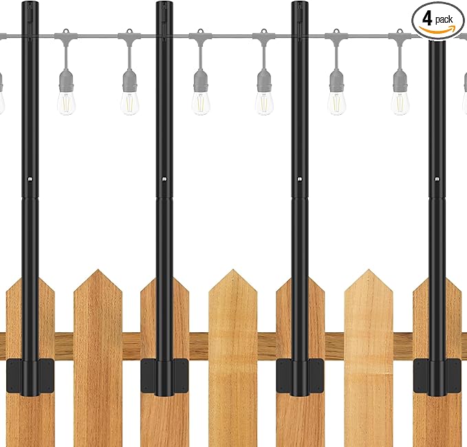 4-Pack 8ft Metal Light Poles for Patio, Heavy-Duty