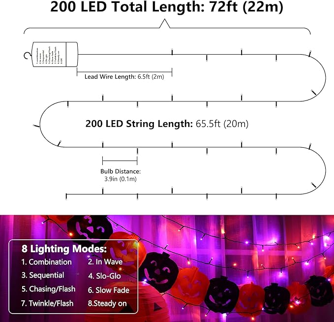 67ft Christmas LED String Lights, Waterproof Timer Lights