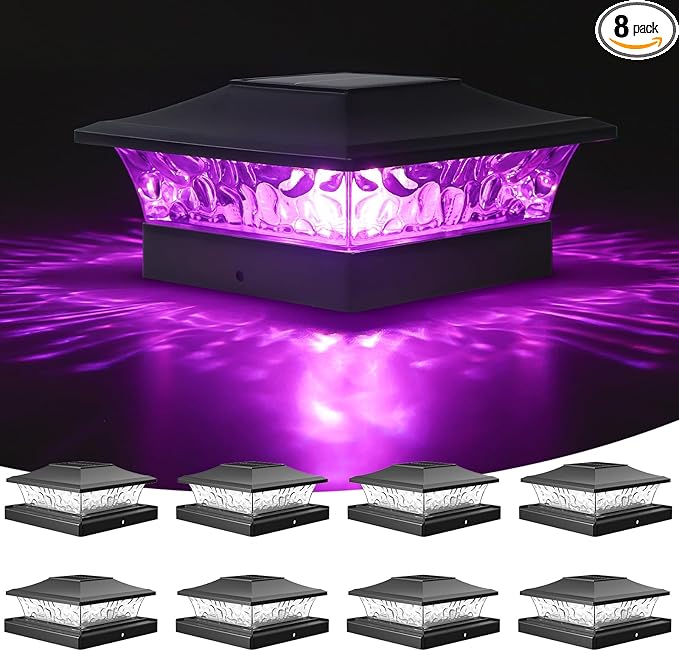 8-Pack Bright Solar Post Cap Lights for Yard, LED