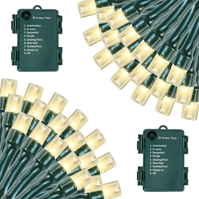 2-Pack Christmas String Lights, 33ft 100 LED Waterproof Twinkle Lights