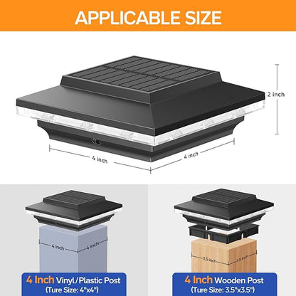 4x4 Solar Post Cap Lights Upgraded, Brighter and Extended Beam to Light Post Fence Deck with Warm/White Lights, Waterproof Outdoor Posts Solar Light for Posts 6 Pack(Black)