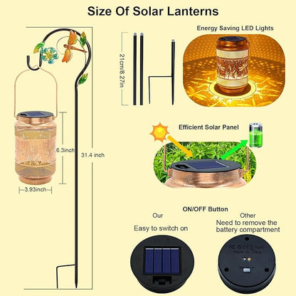 Dragonfly Solar Lanterns Outdoor Waterproof with Shepherd Hook, Birthday Gifts for Women Mom Grandma, Metal Solar Hanging Lights Garden Decor for Outside Yard Patio Pathway Backyard Porch