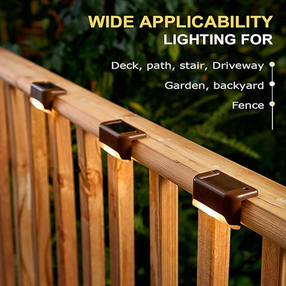 Solar Deck Lights Outdoor, 16 Pack Step LED Waterproof Patio Decor Lights for Railing, Stairs, Fence, Post, Yard and Driveway, Warm White
