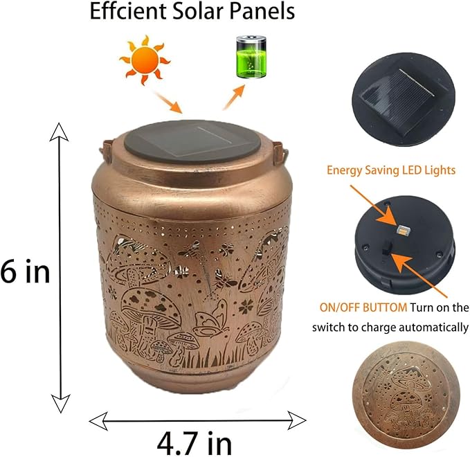 Mushroom Solar Outdoor Waterproof Lantern Garden Decor Birthday Gifts for Women Mon Grandma Metal Hanging Solar Lights Outside LED Lanterns for Yard Patio Lawn Pathway Landscape (Mushroom)