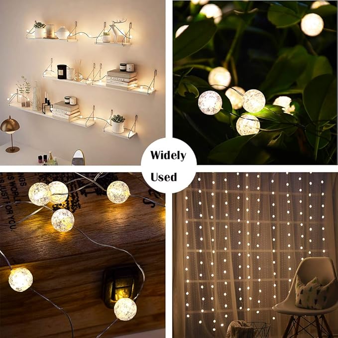 Globe String Lights, Crystal Ball Led String Lights Warm White, 10ft 30 LED Grandhome Fairy Lights Battery Operated Waterproof, 8 Modes with Remote Control, for Indoor Outdoor Bedroom Party Wedding …