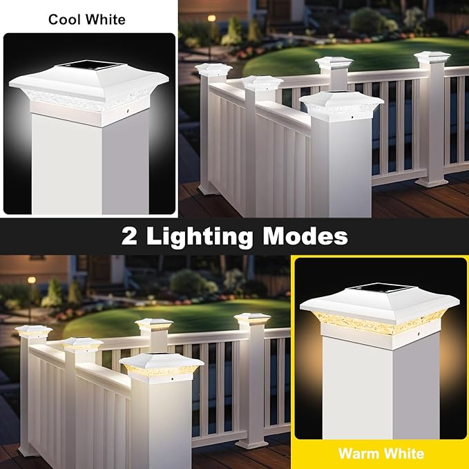 T-SUN 4x4 Post Cap Lights 18 Pack for Vinyl/Wooden Fence,Outdoor Waterproof Warm & Cool White, Deck Solar Post Lights for Patio Garden Yard Lighting