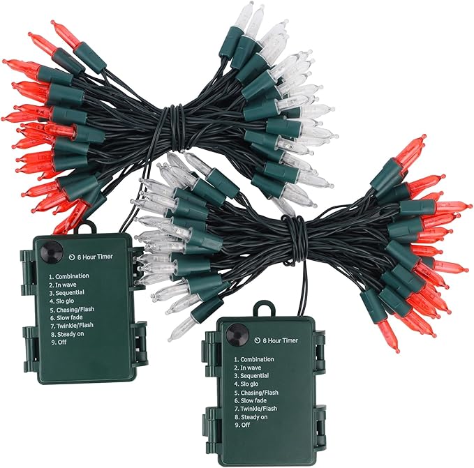 2-Pack 50 LED Christmas Twinkle Lights, 16ft Waterproof for Patio