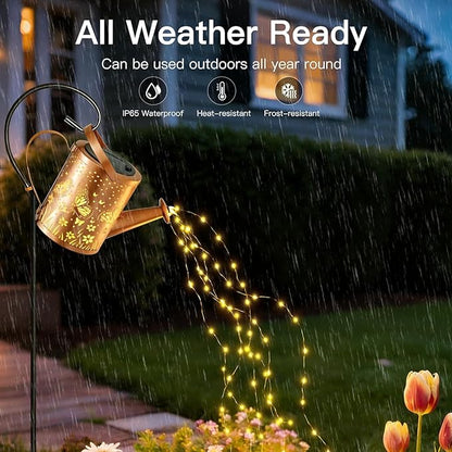 Ollny Solar Watering Can with Cascading Lights Outdoor Garden Decor, Birthday Gifts for Mom Grandma Women, IP65 Waterproof 2 Lighting Modes Hanging Lanterns for Yard Patio Lawn (Butterfly)