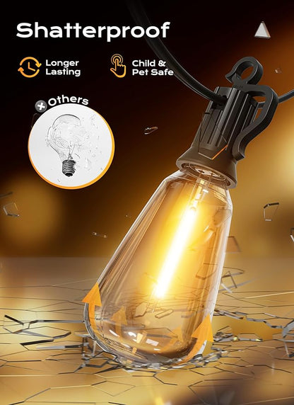 Brightown Outdoor String Lights, 180ft 62 ST38 Shatterproof LED Patio Lights, Dimmable IP65 Waterproof