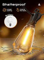 Brightown Outdoor String Lights, 100ft ST38 Shatterproof LED Patio Lights, Dimmable IP65 Waterproof