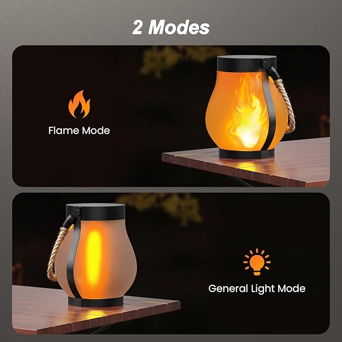 Hompavo Gen2 Solar Lanterns Outdoor with Ultra-Real Flame, Dual Charging (USB/Solar) & 2 Modes - Waterproof Decorative Hanging/Table Lights for Yard Patio Garden Gift Halloween Christmas Decoration, 4