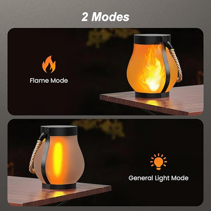 Hompavo Gen2 Solar Lanterns Outdoor with Ultra-Real Flame, Dual Charging (USB/Solar) & 2 Modes - Waterproof Decorative Hanging/Table Lights for Yard Patio Garden Gift Halloween Christmas Decoration, 4