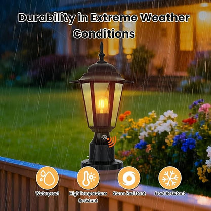 15" Dusk to Dawn Outdoor Post Light, Modern Black Outdoor Lamp Post Light Fixture, Lamp Posts Exterior Lighting Pole Lantern for Outside Porch Garage Street, Waterproof Aluminum & Glass, 1 Pack, E26