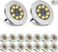 16-Pack Warm White In-Ground Solar Lights, Flat LED Landscape