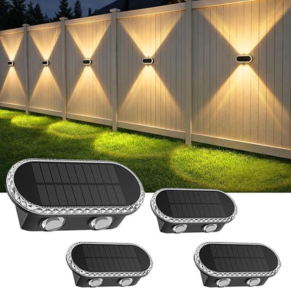 Solar Fence Lights Outdoor: Dual Focused LED Up Down Wall Lighting - IP65 Waterproof - 3000K/4000K/6000K 3 Modes 10-12H Lasting - Easy to Install for Porch Backyard 4 Pack