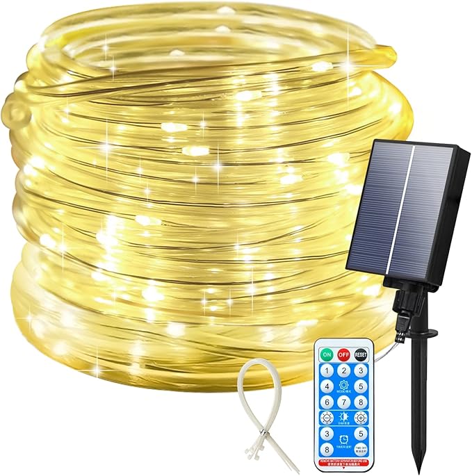 Waterproof Solar Rope Lights 66ft, Porch LED String
