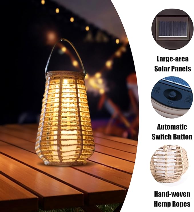 2 Pack Solar Lanterns Outdoor Waterproof, Imitation Candle Lantern in Bohemian Style for Garden, Backyard, Patio Decor, Birthday Gifts for Women Mom Grandma, Hanging Garden Lights for Outside