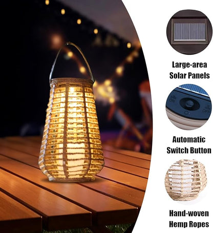 2 Pack Solar Lanterns Outdoor Waterproof, Imitation Candle Lantern in Bohemian Style for Garden, Backyard, Patio Decor, Birthday Gifts for Women Mom Grandma, Hanging Garden Lights for Outside