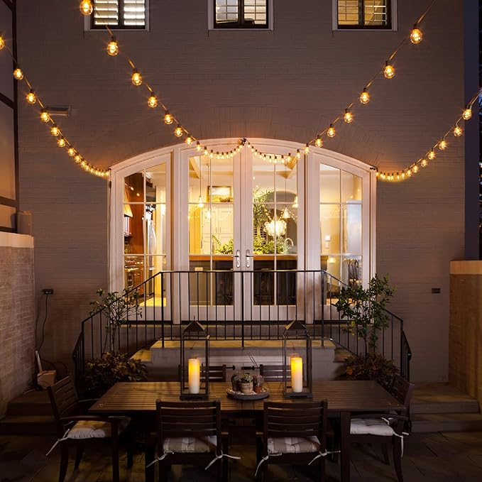 Mlambert 96FT(2x48FT) Solar String Lights with Remote, Outdoor Waterproof Patio Lights with 36 LED Shatterproof G40 Bulbs(2 Spare) for Yard-Black Wire