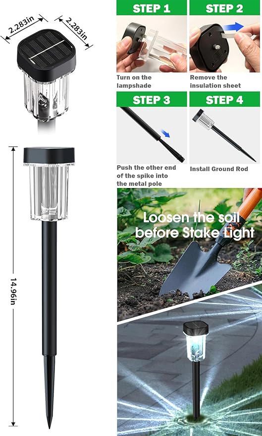Solar Pathway Lights Outdoor 12 Pack - IP55 Waterproof Solar Powered Garden Lights 6000K Cold White LED, Auto On/Off Outdoor Solar Lights for Yard Driveway Patio Decor Landscape Lighting