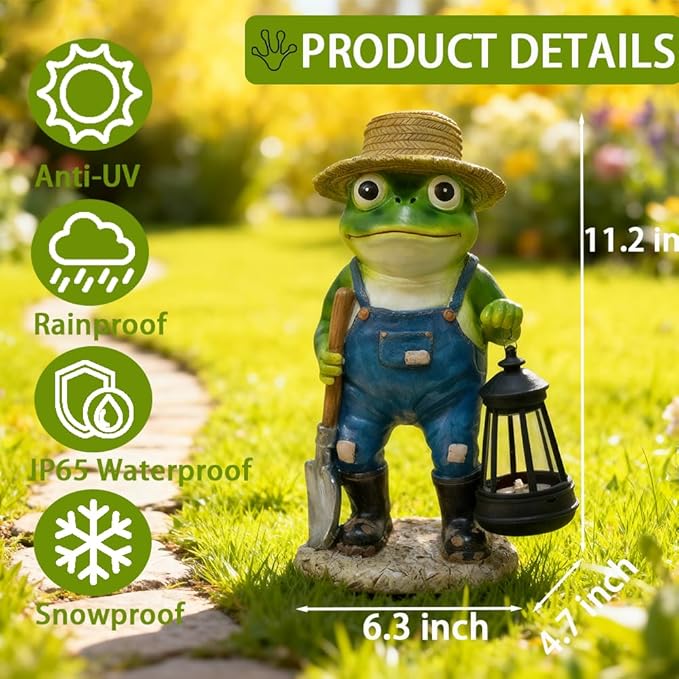 11" Solar Frog Garden Statue Light, Outdoor Decor