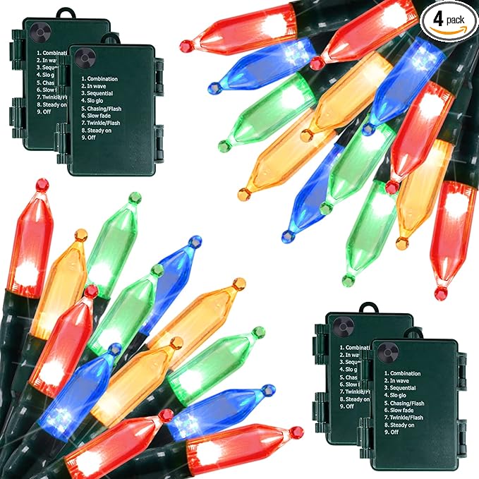 4-Pack Christmas String Lights, 20 LED Waterproof Twinkle Lights