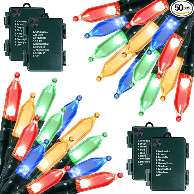 Christmas Patio String Lights 4-Pack, 50 LED Waterproof