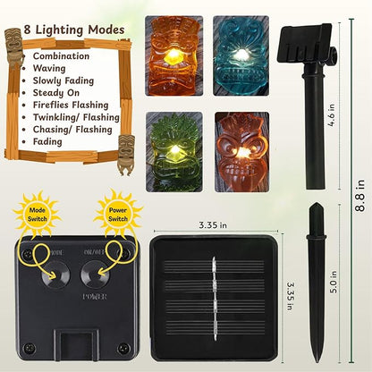 Bartlett Solar Tiki Mask Lights Outdoor 40LED 14FT, Waterproof Tropical String Lights for Garden Patio Porch Yard Pathway Fence, Solar Powered Hawaiian Luau Party Decorations Night Ambient Lighting