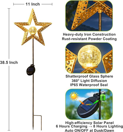 Star Solar Lights Garden Outdoor Decor Waterproof Metal Solar Stakes Lights for Patio Yard Walkway Lawn Patio Garden Gifts