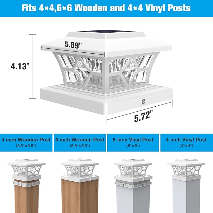 VOLISUN Solar Post Cap Lights Outdoor, Solar Powered Fence Cap Lights for 4x4 Vinyl/Wood, White Waterproof Solar Deck Post Light 8Pack Cool/Warm for Garden Patio Porch